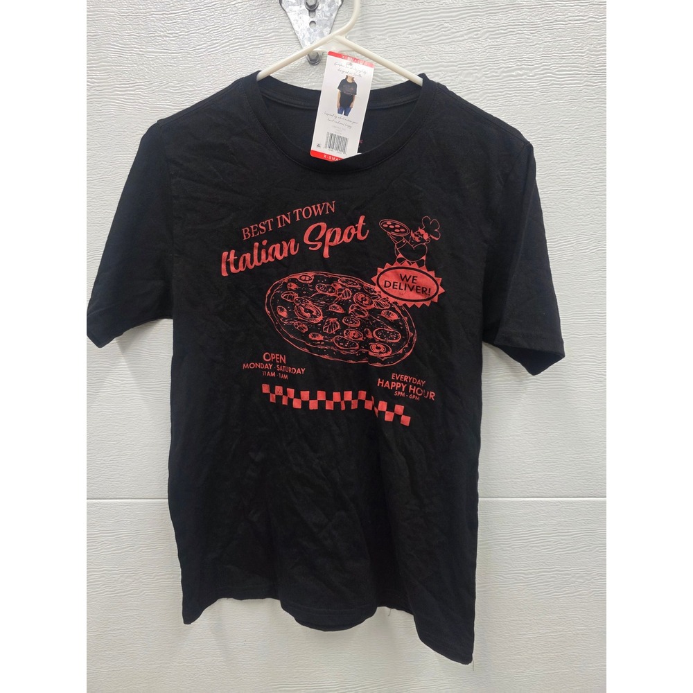 New Italian Spot Pizza Graphic Tee Shirt Black Red XS Retro Short Sleeve
